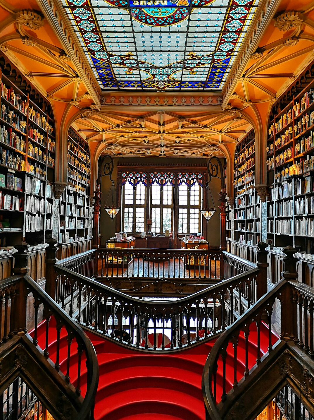 Interior of an old library with tall bookshelves